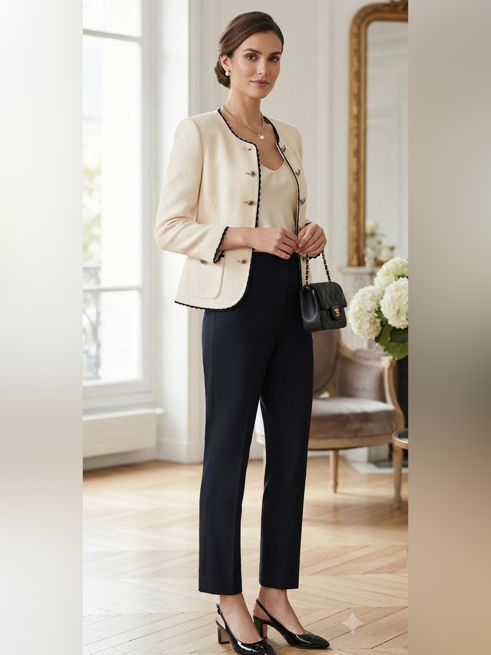 St. John Cream Bouclé Jacket with Black Trim - Picture 14 of 14